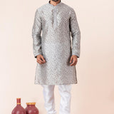 Silver Grey Printed Dupion Silk Kurta Set