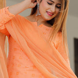 Light Orange Rayon Kurti Set With Dupatta