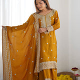 Mustard Yellow Embroidered Silk Sharara Set