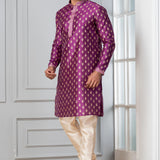 Purple Printed Floral Dupion Silk Kurta Set