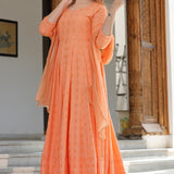 Orange Rayon Long Traditional Kurti With Dupatta