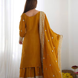 Mustard Yellow Embroidered Silk Sharara Set