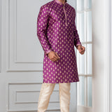 Purple Printed Floral Dupion Silk Kurta Set