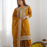 Mustard Yellow Embroidered Silk Sharara Set