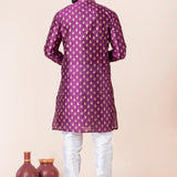 Purple Floral Printed Dupion Silk Kurta Set
