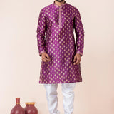 Purple Floral Printed Dupion Silk Kurta Set