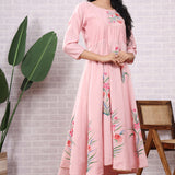 Light Pink Hand Painted Modal Silk Kurta Set