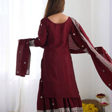 Dark Maroon Floral Embroidered Silk Sharara Set