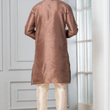 Brown Solid Dupion Silk Kurta Set