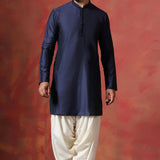 Blue Cotton Blend Printed Sherwani Set