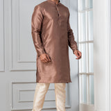 Brown Solid Dupion Silk Kurta Set