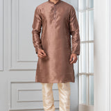 Brown Solid Dupion Silk Kurta Set