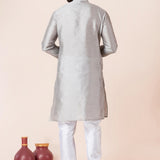 Silver Grey Solid Dupion Silk Kurta Set