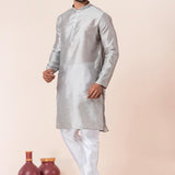 Silver Grey Solid Dupion Silk Kurta Set