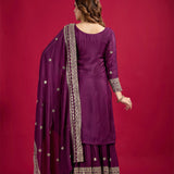 Dark Purple Embroidered Silk Floral Sharara Set