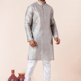 Silver Grey Solid Dupion Silk Kurta Set