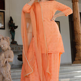 Light Orange Rayon Kurti Set With Dupatta