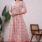Pink Floral Hand Block Printed Cotton Kurta Set With Dupatta