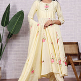 Light Yellow Hand Painted Modal Silk Kurta Set