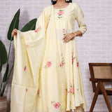 Light Yellow Hand Painted Modal Silk Kurta Set