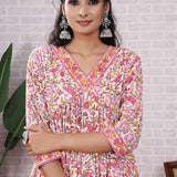 Pink Floral Hand Block Printed Cotton Kurta Set With Dupatta