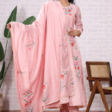 Light Pink Hand Painted Modal Silk Kurta Set