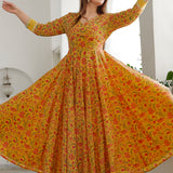Yellow Cotton Floral Printed Kurta And Palazzo Set