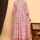 Pink Floral Hand Block Printed Cotton Kurta Set With Dupatta