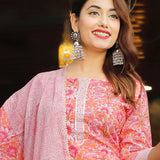 Pink Cotton Floral Printed Kurta And Palazzo Set