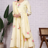 Light Yellow Hand Painted Modal Silk Kurta Set