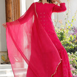 Red Rayon Kurti Set With Chikankari Work