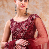 Maroon Floral Weave Anarkali Set