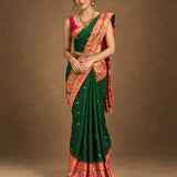 Pine Green Zari Butti Paithani Silk Saree With Zari Border