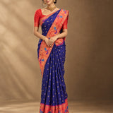 Sapphire Blue Floral Zari Butti Paithani Silk Saree