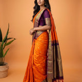 Royal Orange & Purple Border Kanjeevaram Silk Saree