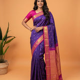 Regal Purple & Magenta Border Kanjeevaram Silk Saree