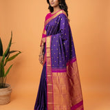 Regal Purple & Magenta Border Kanjeevaram Silk Saree