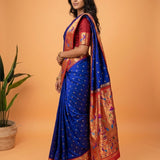 Sapphire Blue Floral Zari Butti Paithani Silk Saree