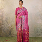Plain Pink Patola Saree with Embellished Border
