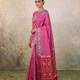 Plain Pink Patola Saree with Embellished Border