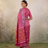 Plain Pink Patola Saree with Embellished Border