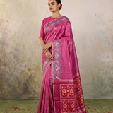 Plain Pink Patola Saree with Embellished Border