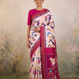 Light Baby Pink Patola Saree with Dark Pink Border