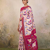 Light Baby Pink Patola Saree with Dark Pink Border
