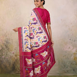 Light Baby Pink Patola Saree with Dark Pink Border