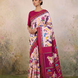 Light Baby Pink Patola Saree with Dark Pink Border