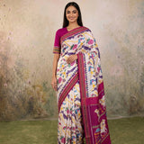 Milk White Patola Saree with Red Border