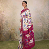Milk White Patola Saree with Red Border