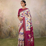 Milk White Patola Saree with Red Border