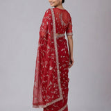 Red Georgette Saree with Floral Embroidery
